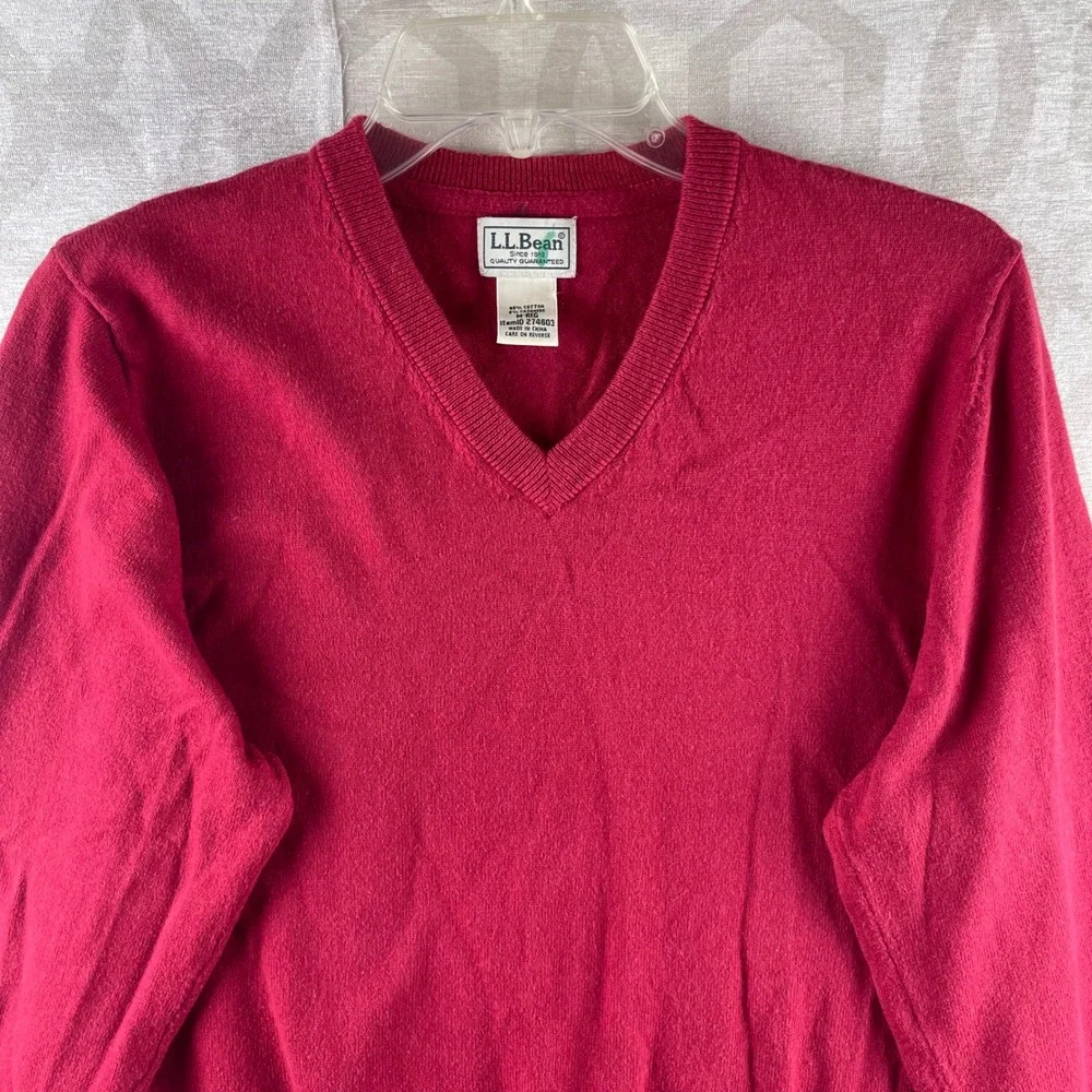 LL‎ Bean Cotton Cashmere Men M Red V-Neck Pullover Sweater 274603 Regular Fit
